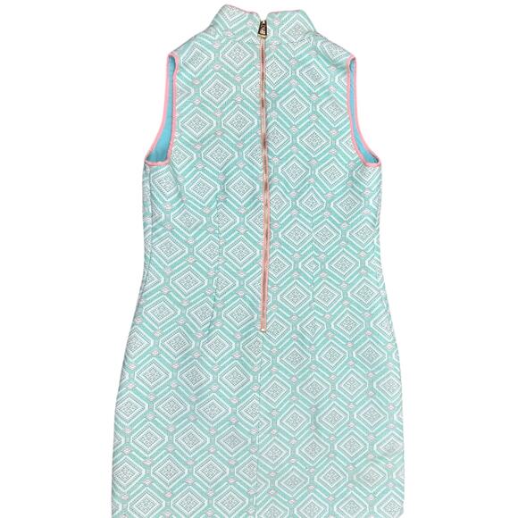 Sail to Sable Mint Green Pink Jacquard Woven Mini Shift Dress Sleeveless Small - Picture 3 of 5
